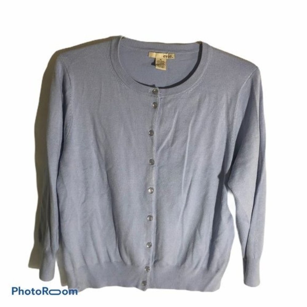 Evie blue pearl button long sleeve cardigan sweater rayon blend extra large READ